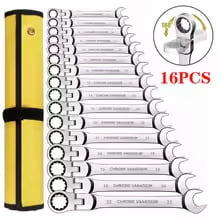Ensemble clés à cliquet tête flexible – Acier Chrome-Vanadium 6-23mm avec sac