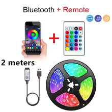 Bande lumineuse LED Bluetooth intelligente SMD 5050, télécommande, ruban flexible, lampe à diode, rétroéclairage TV, salle de jeu, décoration d'intérieur 2M