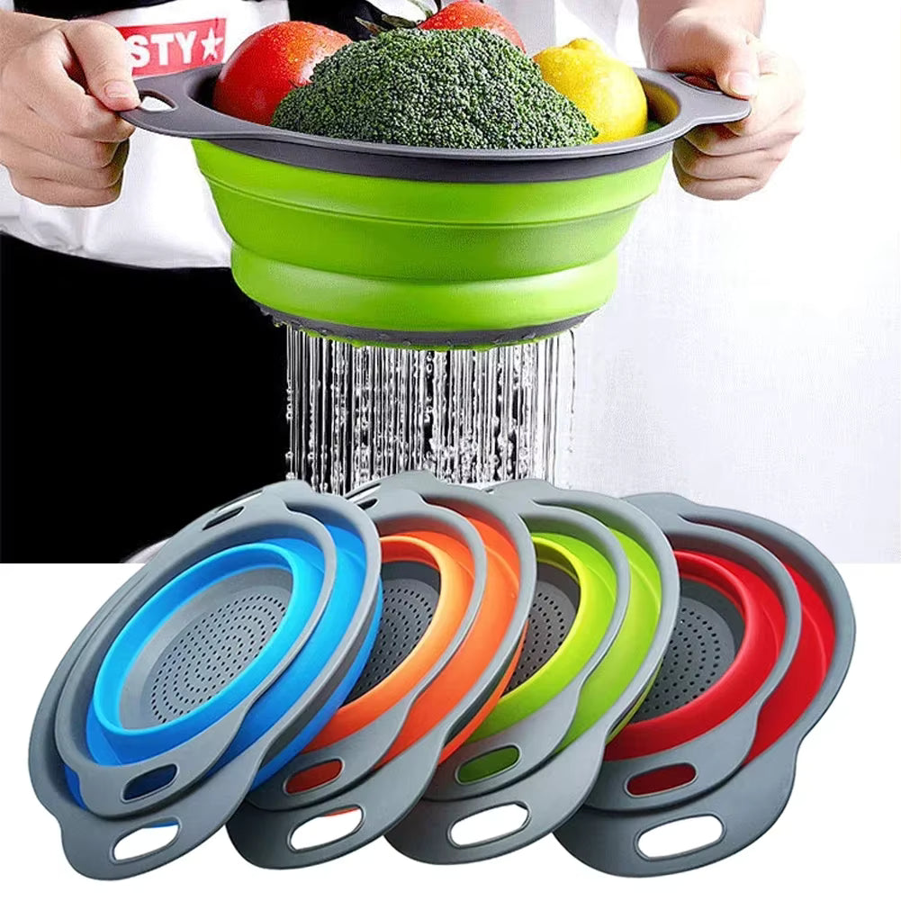 Panier de vidange pliant en Silicone, panier de lavage de fruits et légumes, passoire pliable, égouttoir pliable, outil de rangement de cuisine